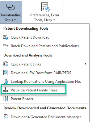 open patent family tree menu