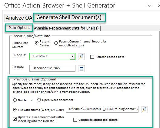 Generate Shells main UI