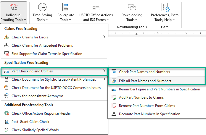 part editing menu