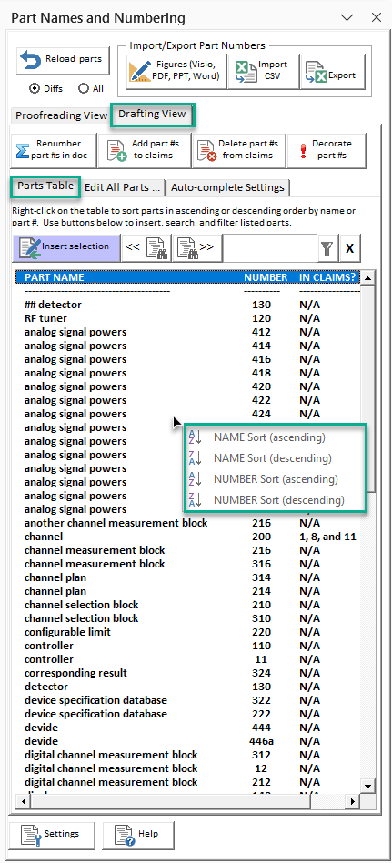 reference parts table