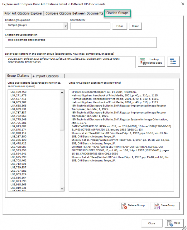 Tracking prior art for IDS cross-cites - ClaimMaster Software