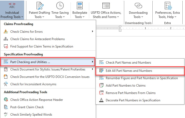 Editing part numbers