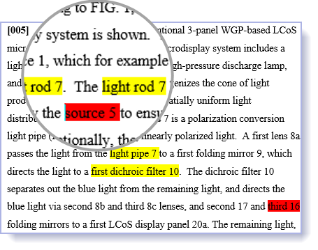 Patent proofreading of the specification for the part numbering issues
